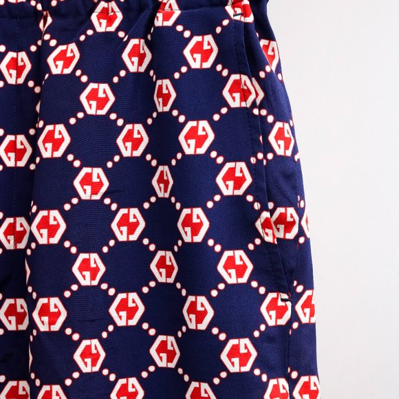 Gucci Navy and Red Monogram Silk Shorts - Picture 5 of 16